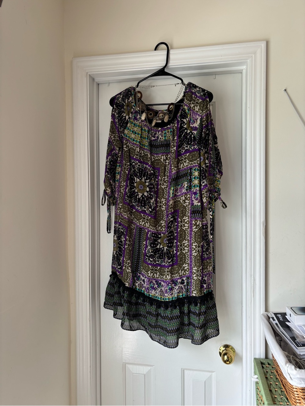Emma & Michele Purple and Olive Patchwork Midi Dress